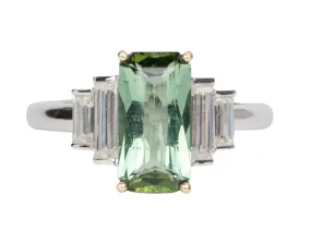 1.95ct Elongated Tourmaline Baguette Sides Engagement Ring 14k Gold R6403