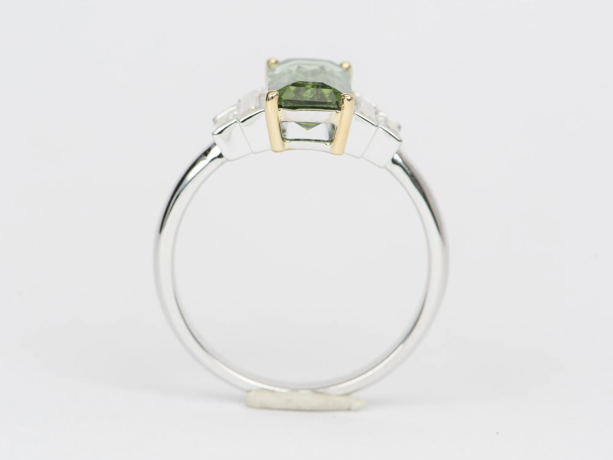 1.95ct Elongated Tourmaline Baguette Sides Engagement Ring 14k Gold R6403