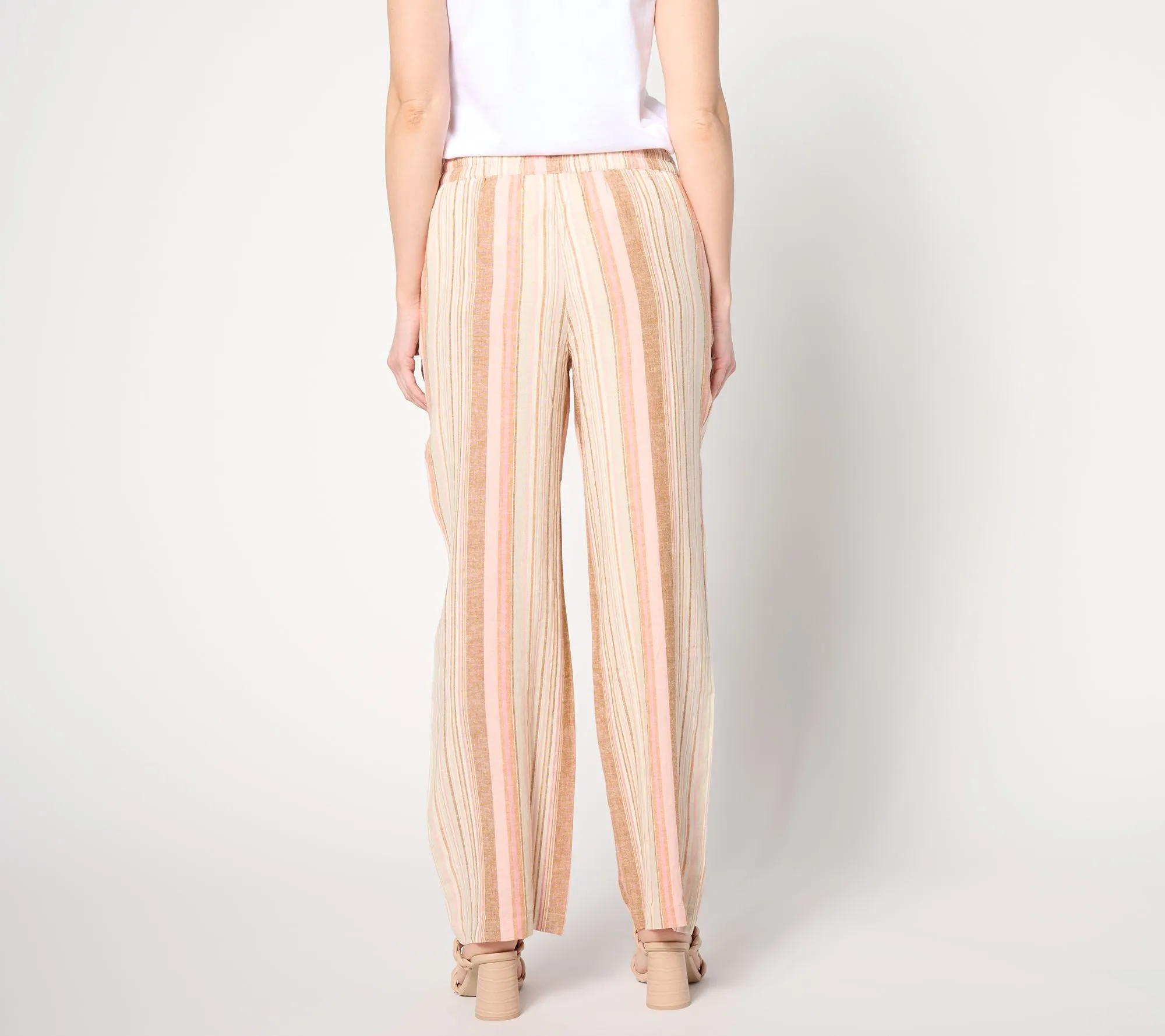 "As Is" Denim & Co. Naturals Petite Striped Linen Blend Wide Leg Pants