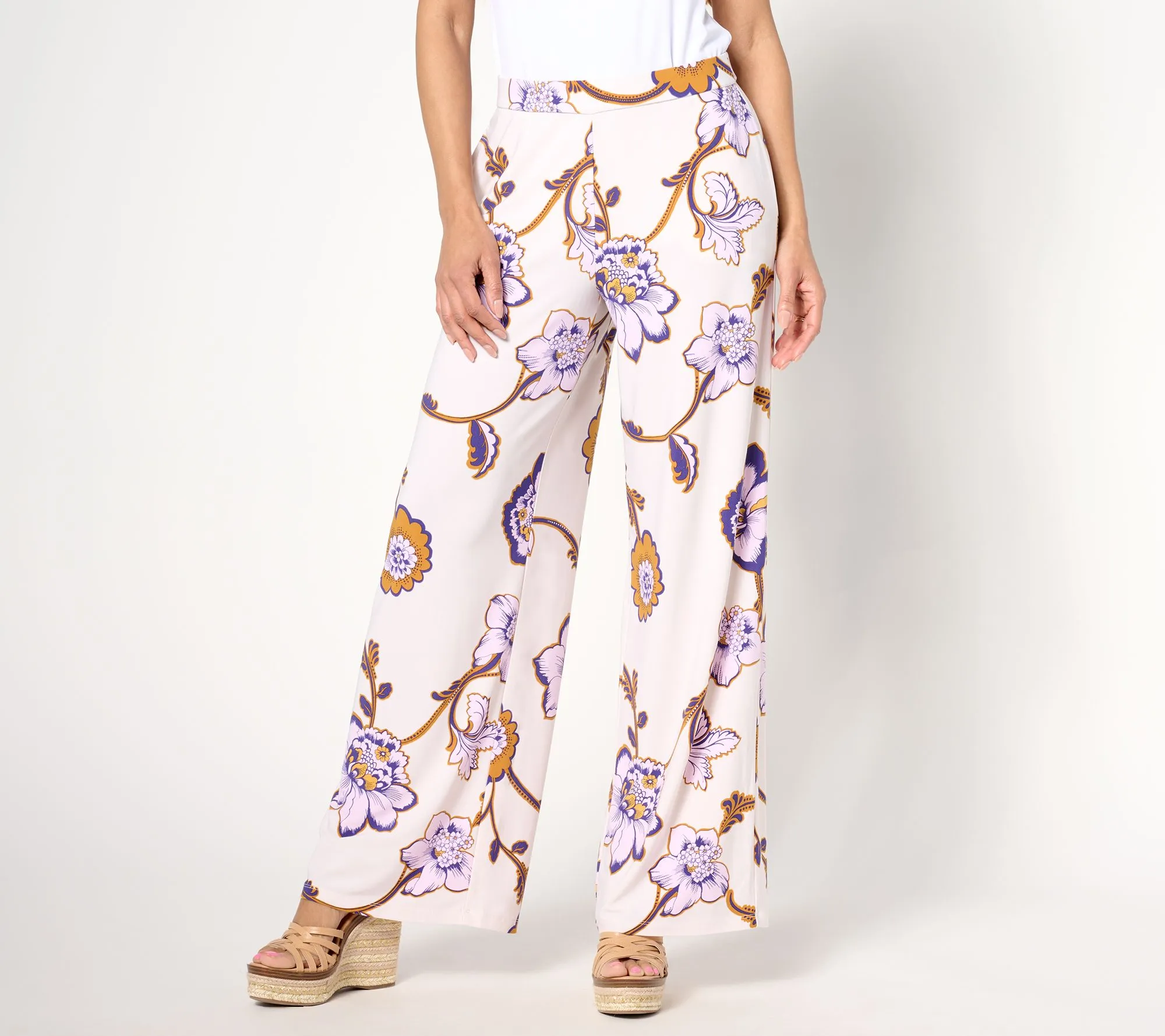 "As Is" Dennis Basso Petite Printed Italia Knit Wide Leg Pants