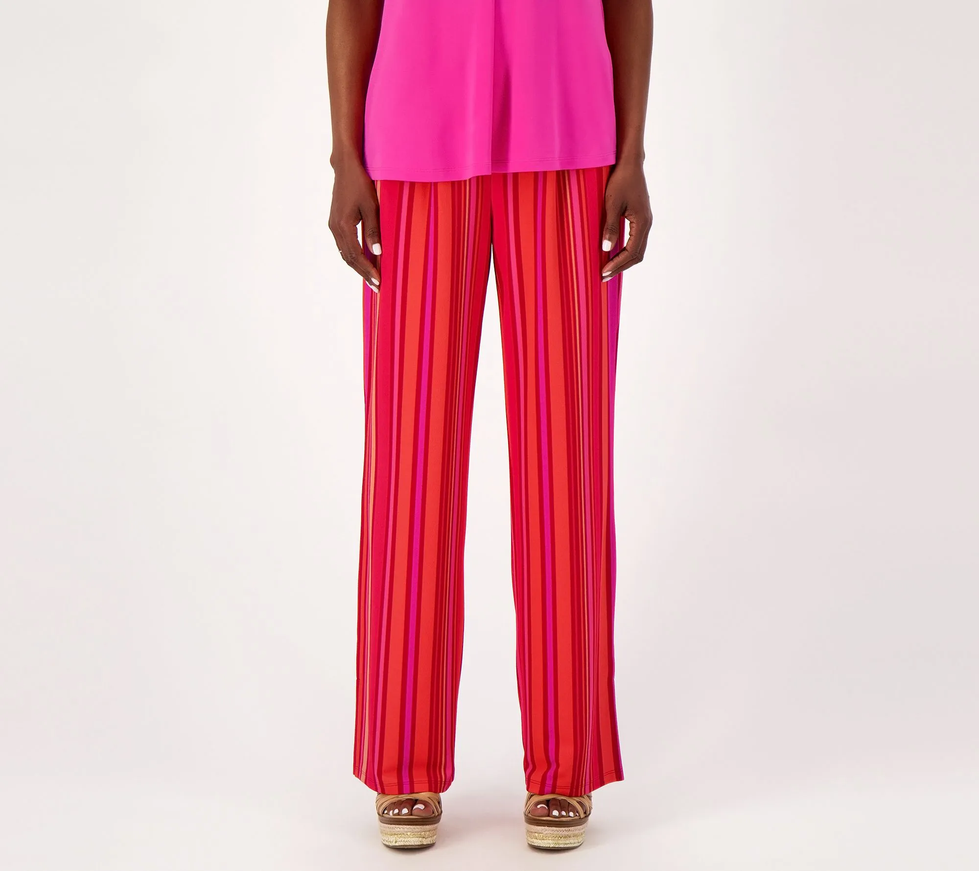 "As Is" Isaac Mizrahi Live! Regular Striped Pebble Knit Wide Leg Pants