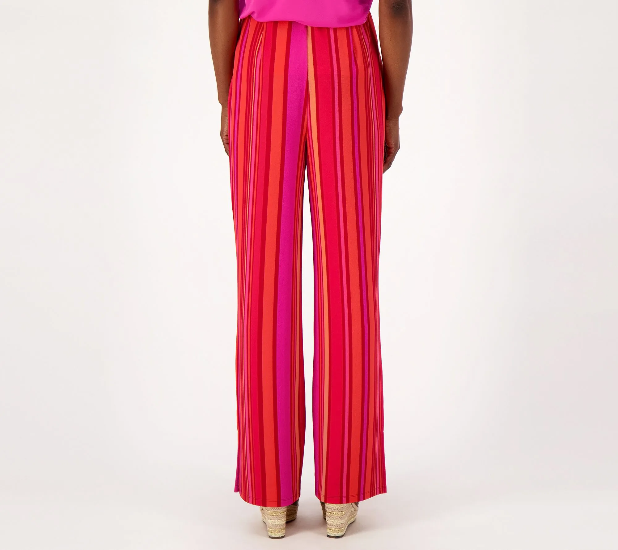 "As Is" Isaac Mizrahi Live! Regular Striped Pebble Knit Wide Leg Pants