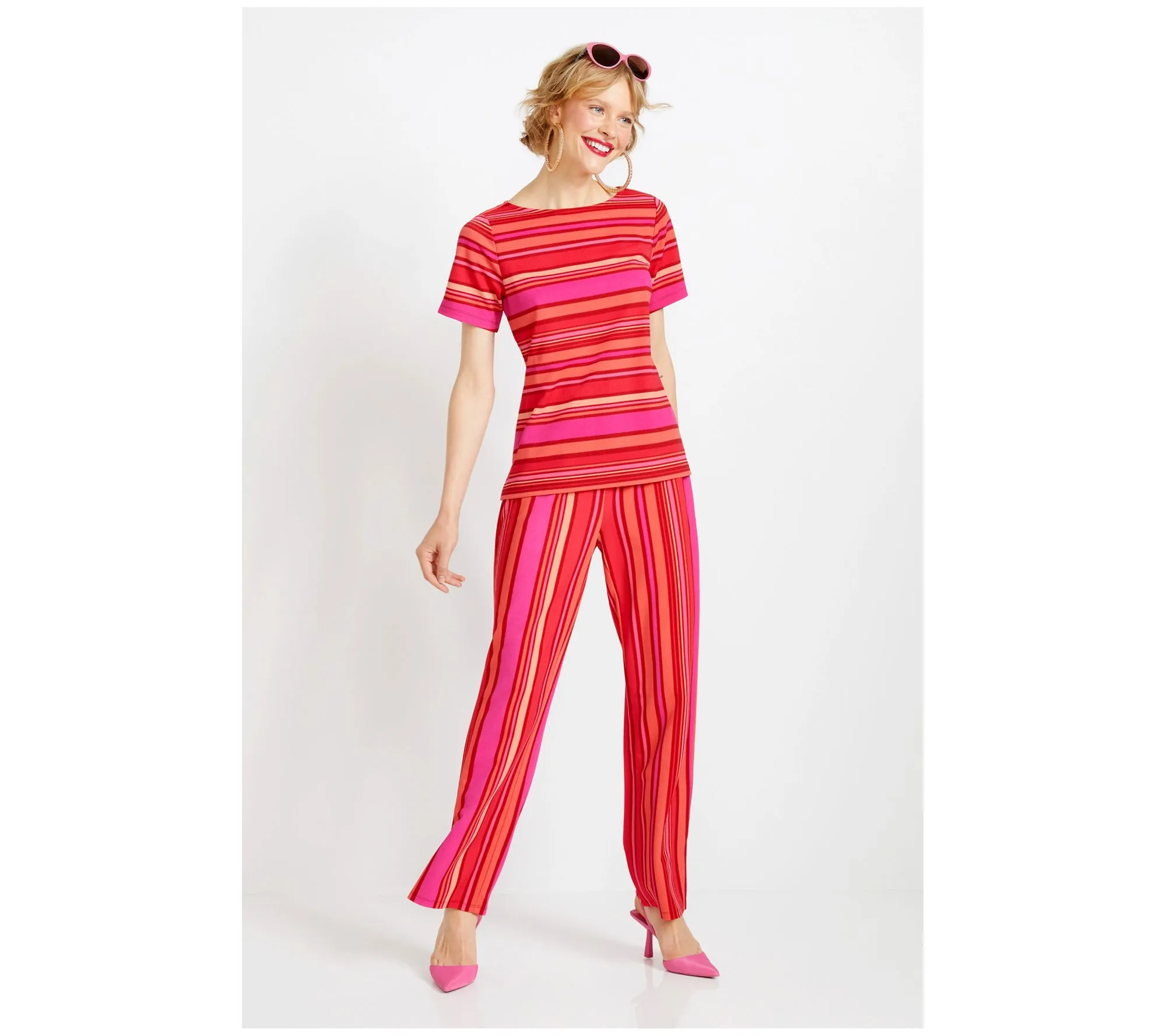 "As Is" Isaac Mizrahi Live! Regular Striped Pebble Knit Wide Leg Pants