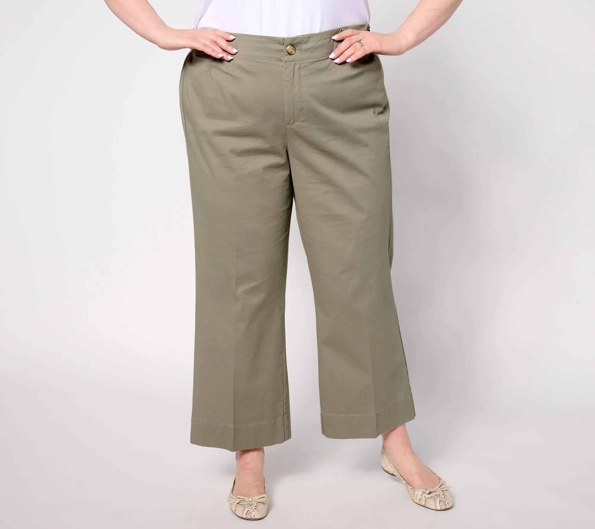 "As Is" Joan Rivers Signature Twill Petite Cropped Wide-Leg Pants