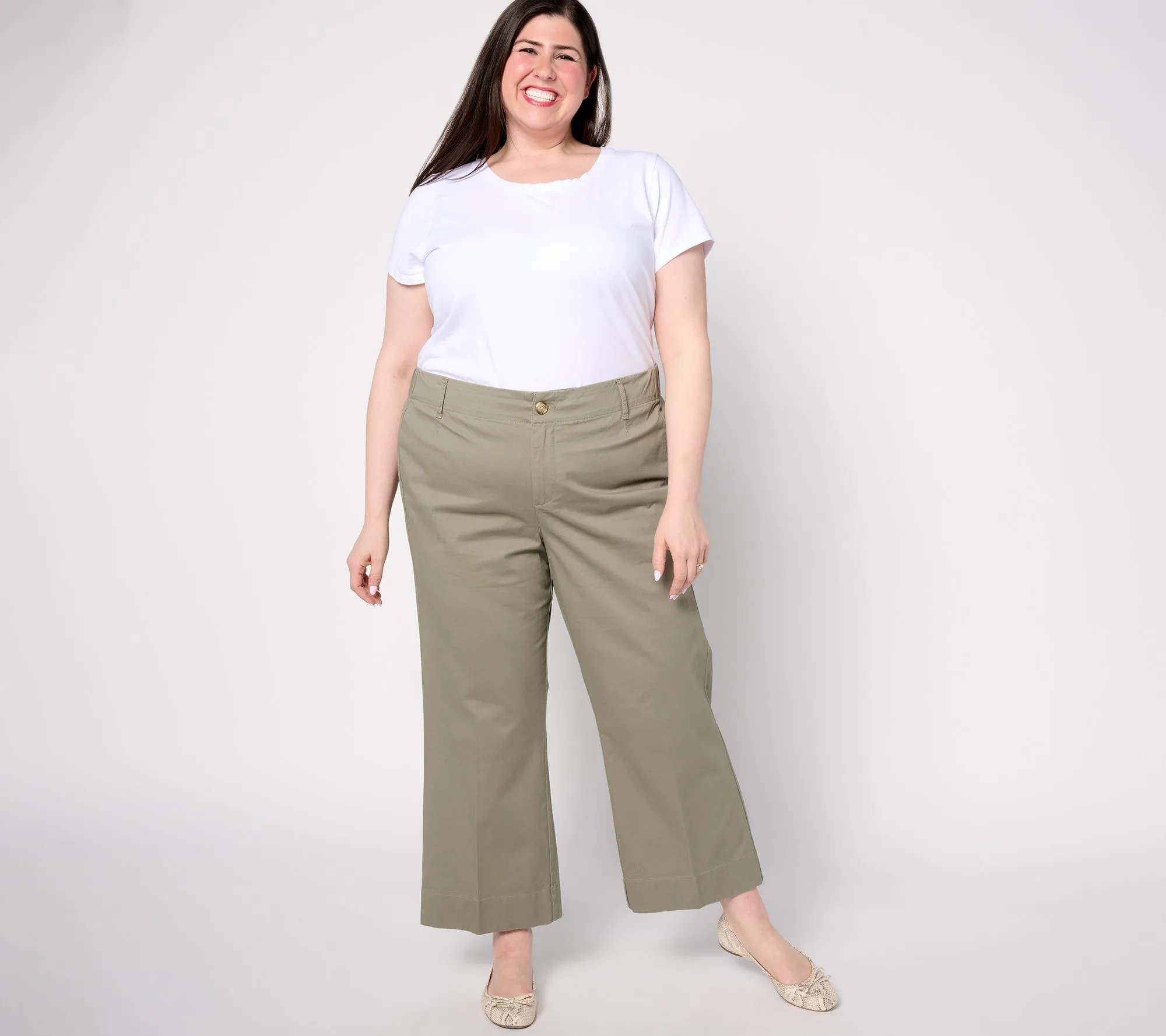 "As Is" Joan Rivers Signature Twill Petite Cropped Wide-Leg Pants