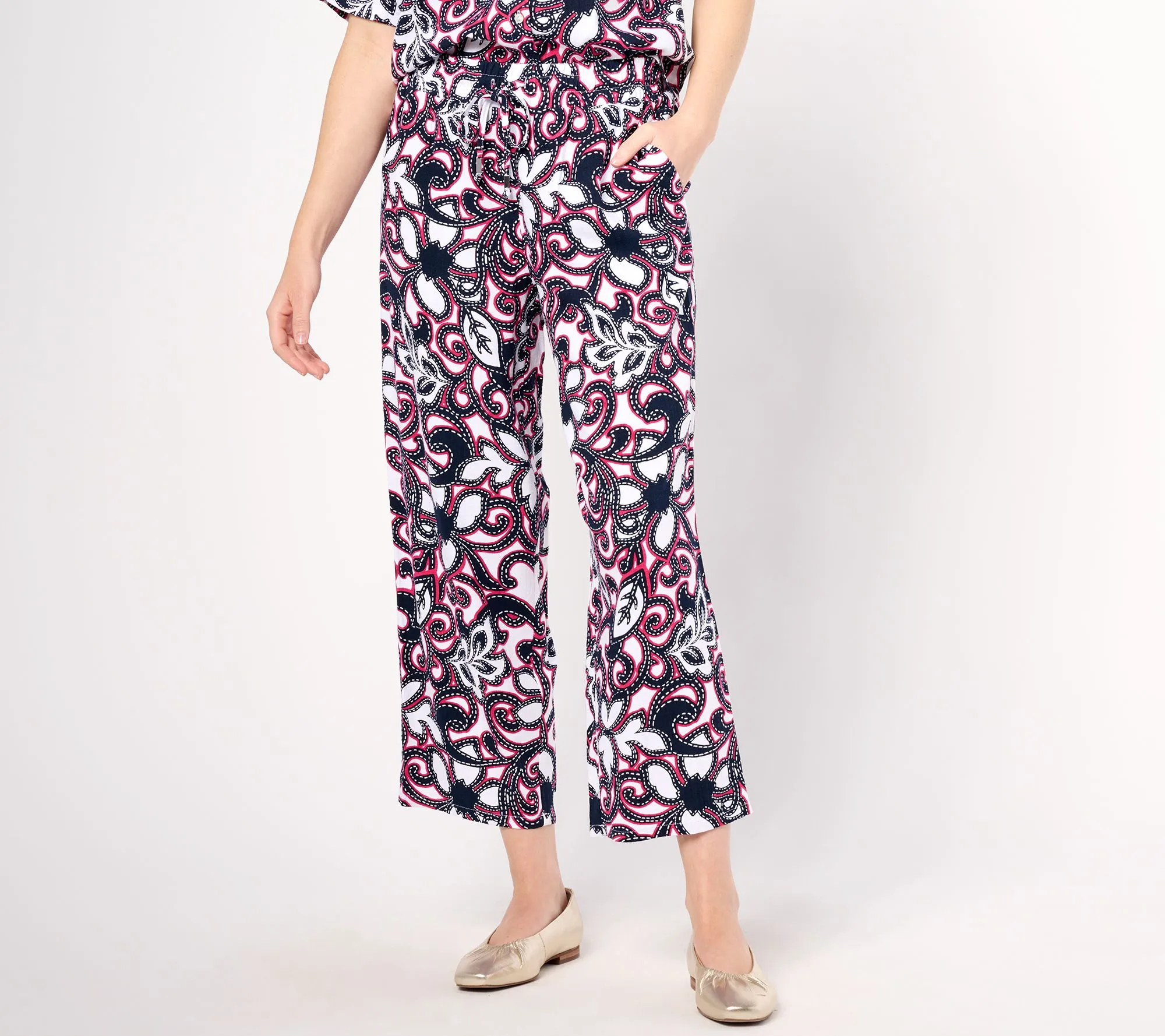 "As Is" Susan Graver PURE Petite Printed Linen Blend Wide Leg Pants