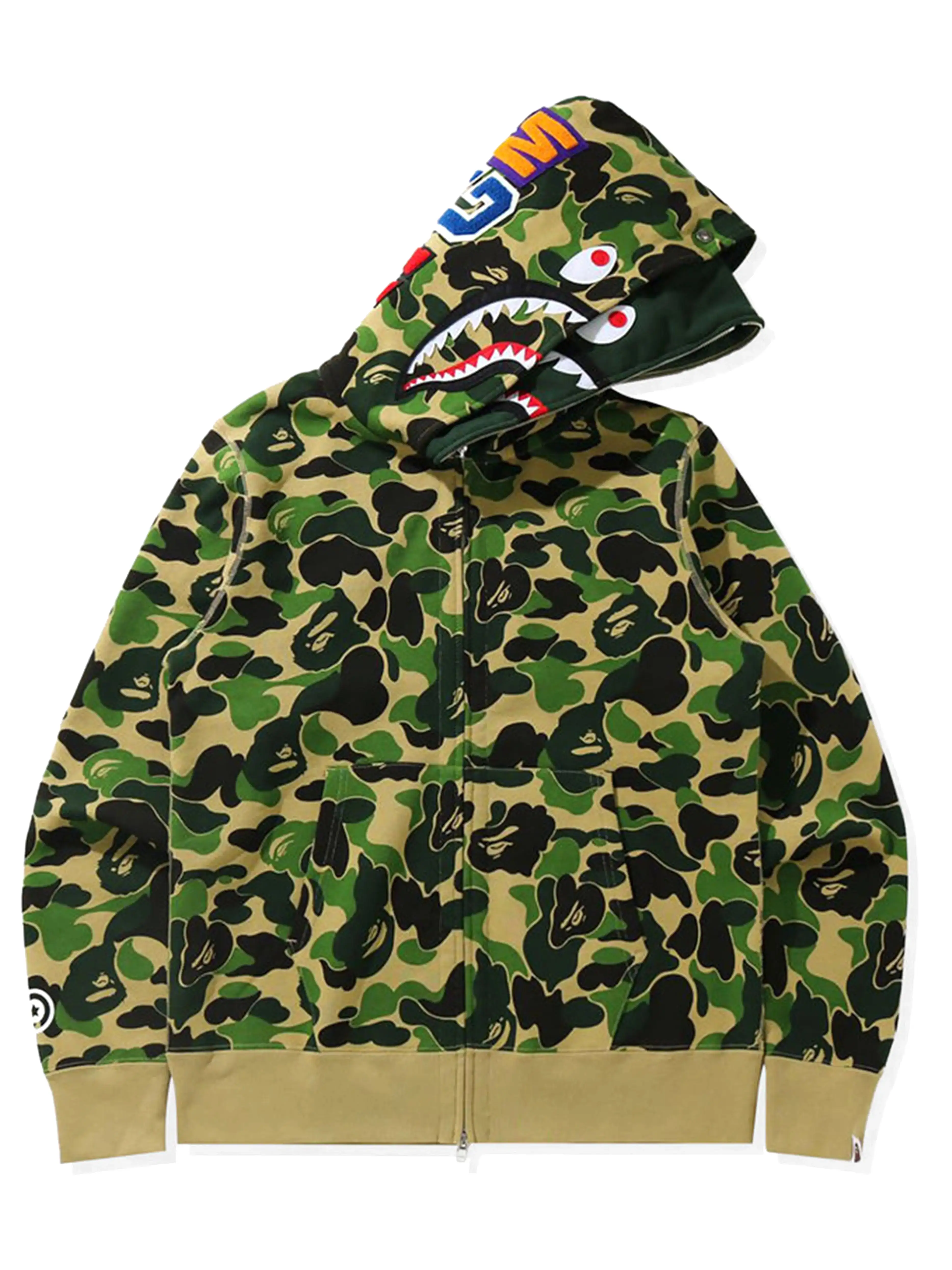 A Bathing Ape Big ABC Camo Shark Wide Full Zip Double Hoodie Green