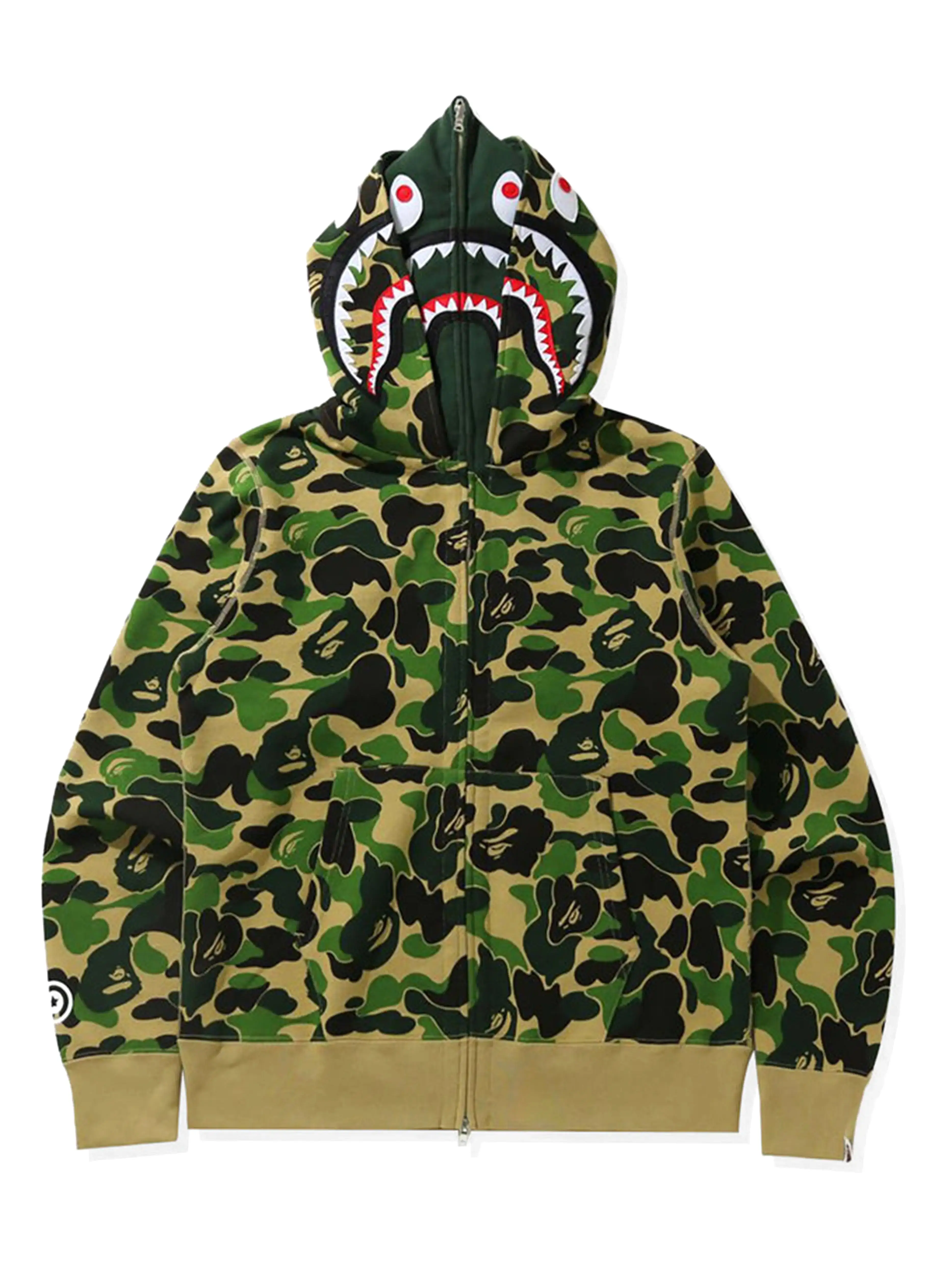 A Bathing Ape Big ABC Camo Shark Wide Full Zip Double Hoodie Green