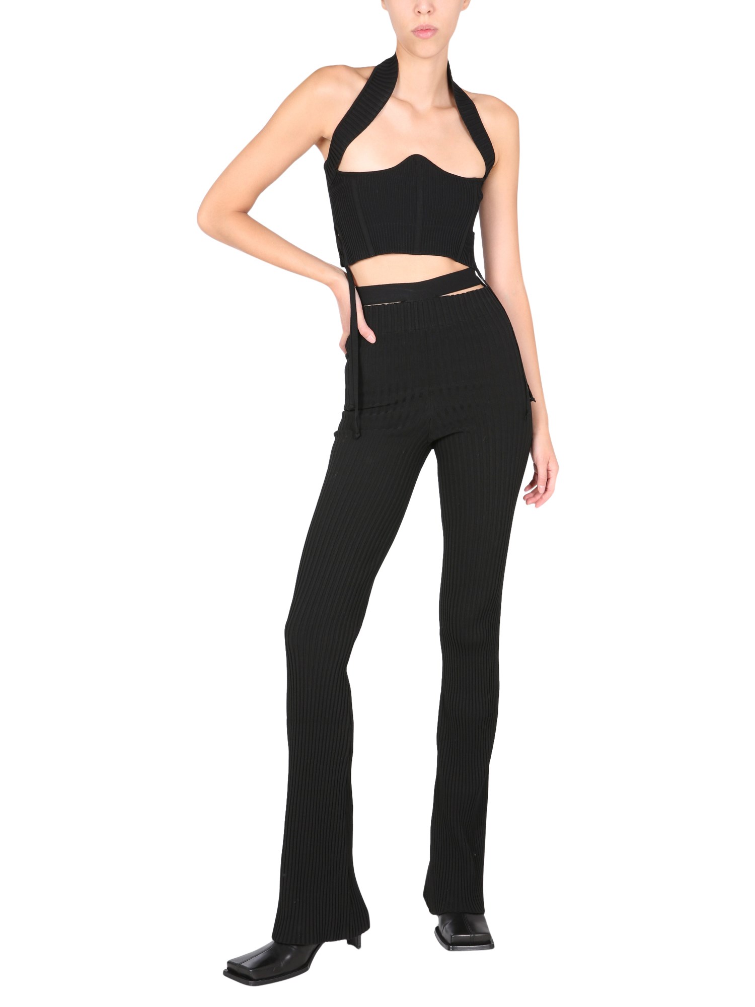 ANDREADAMO    RIBBED VISCOSE BLEND PANTS WITH CUT OUT BELT