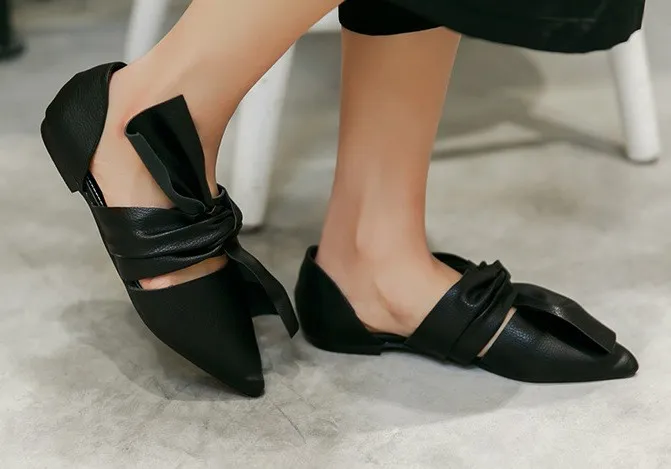 Black Big Bow Point Head Loafers Flats Shoes