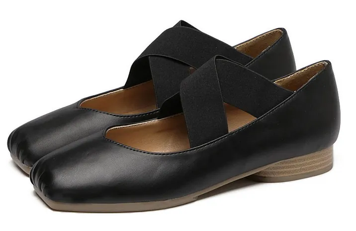 Black Cross Straps Ballets Ballerina Flats Shoes