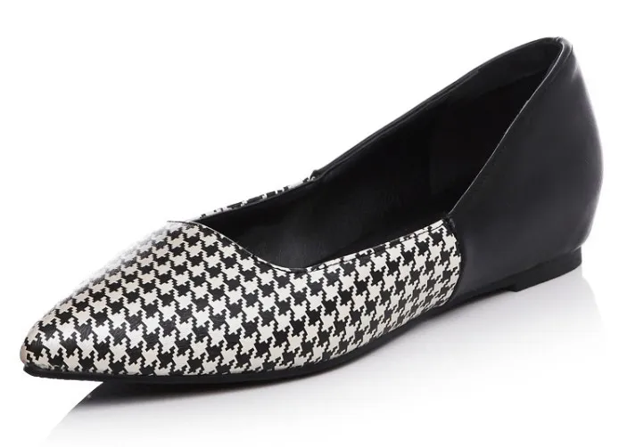 Black Houndstooth Point Head Loafers Flats Shoes