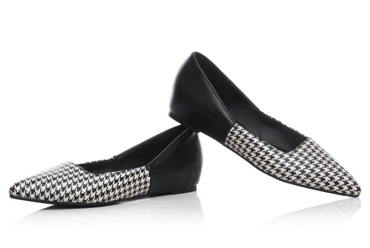 Black Houndstooth Point Head Loafers Flats Shoes