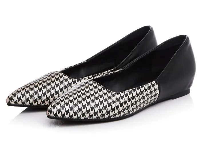 Black Houndstooth Point Head Loafers Flats Shoes