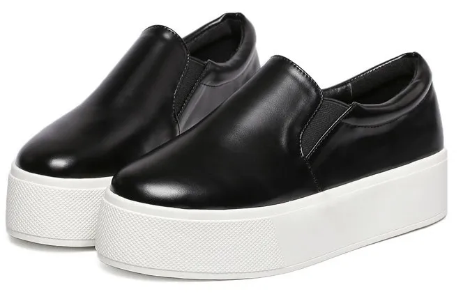 Black Leather Casual Sneakers Loafers Flats Shoes