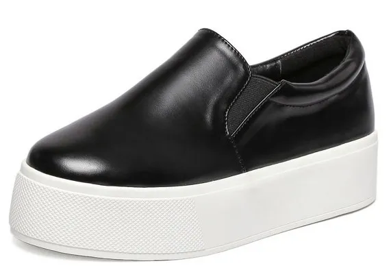 Black Leather Casual Sneakers Loafers Flats Shoes