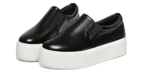 Black Leather Casual Sneakers Loafers Flats Shoes