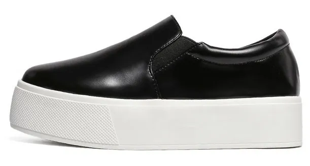 Black Leather Casual Sneakers Loafers Flats Shoes