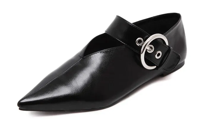 Black Metal Buckle Point Head Loafers Flats Shoes