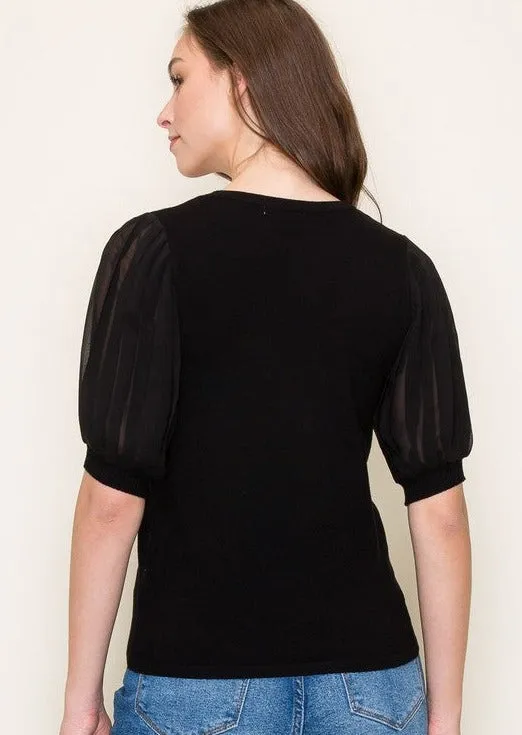 Black Puff Sleeve Top