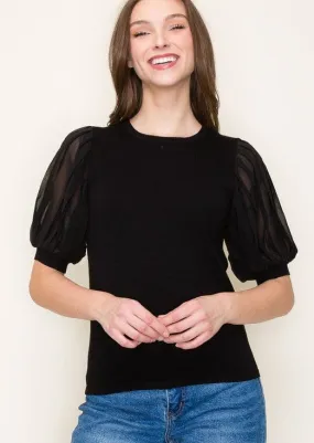 Black Puff Sleeve Top