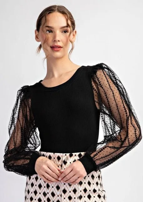 Black Sheer Sleeve Bodysuit