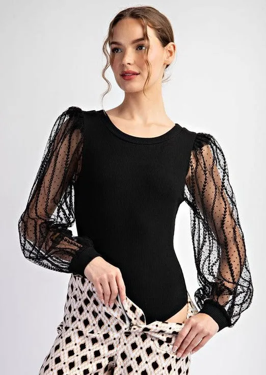 Black Sheer Sleeve Bodysuit