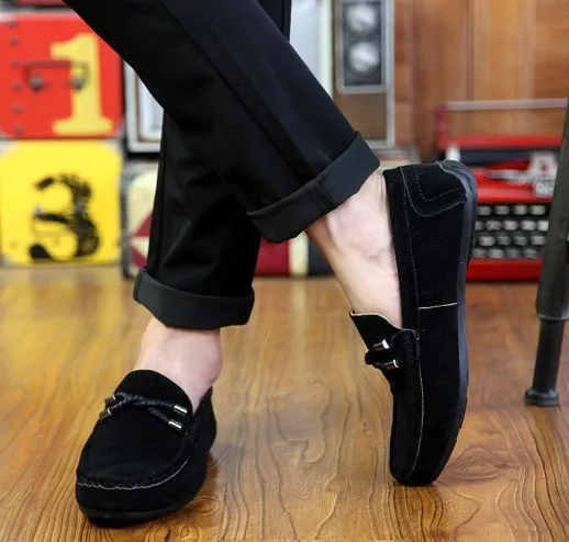 Black Suede Braided Knit Mens Casual Loafers Flats Shoes