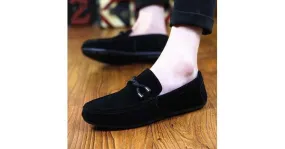 Black Suede Braided Knit Mens Casual Loafers Flats Shoes