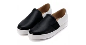 Black White Leather Casual Sneakers Loafers Flats Shoes