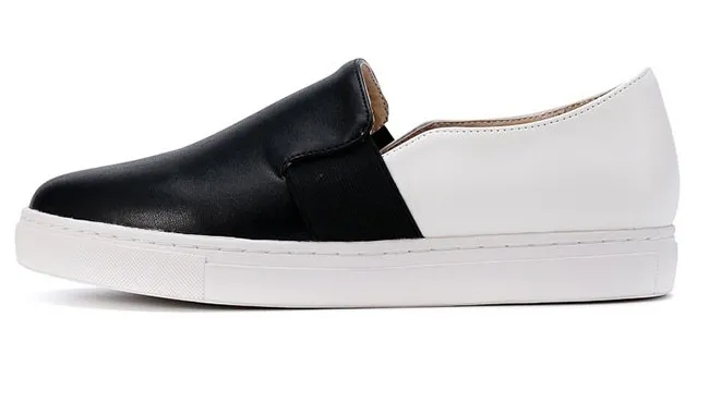 Black White Leather Casual Sneakers Loafers Flats Shoes