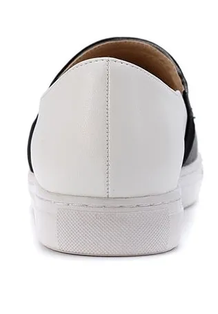 Black White Leather Casual Sneakers Loafers Flats Shoes