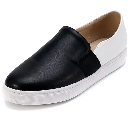 Black White Leather Casual Sneakers Loafers Flats Shoes