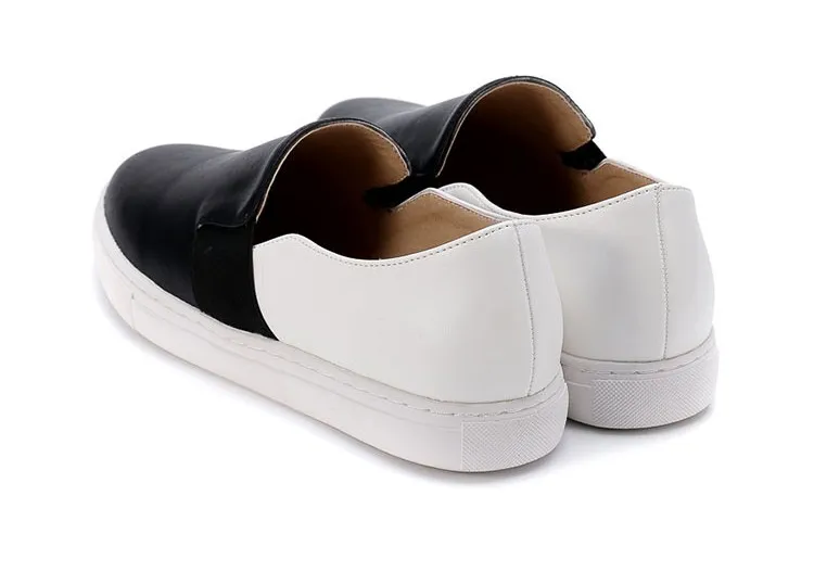 Black White Leather Casual Sneakers Loafers Flats Shoes