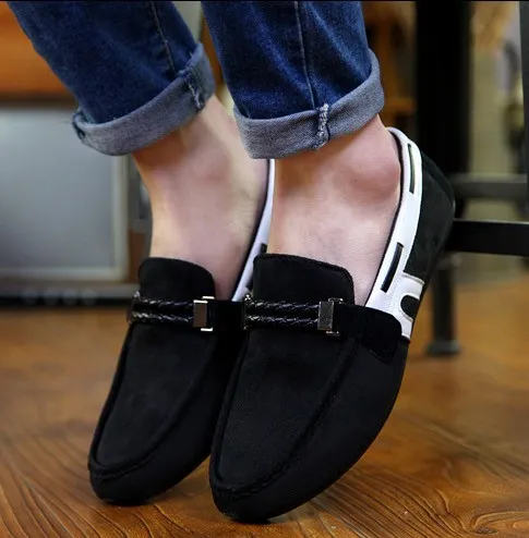 Black White Suede Mens Casual Loafers Flats Shoes