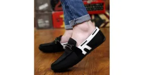 Black White Suede Mens Casual Loafers Flats Shoes