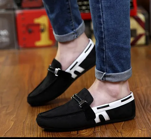 Black White Suede Mens Casual Loafers Flats Shoes