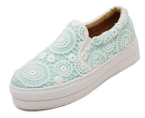 Blue Lace Crochet Casual Sneakers Loafers Flats Shoes