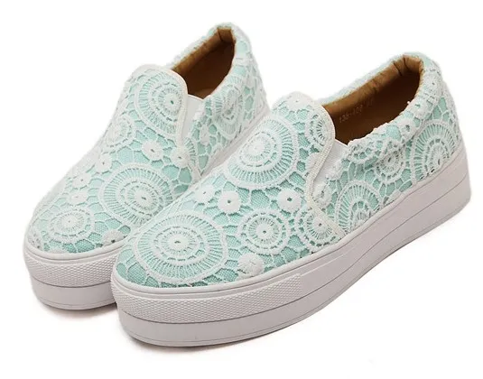 Blue Lace Crochet Casual Sneakers Loafers Flats Shoes