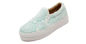 Blue Lace Crochet Casual Sneakers Loafers Flats Shoes