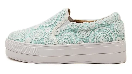 Blue Lace Crochet Casual Sneakers Loafers Flats Shoes