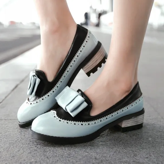 Blue Vintage Pastel Bow Womens Dress Loafers Flats Shoes