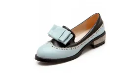 Blue Vintage Pastel Bow Womens Dress Loafers Flats Shoes