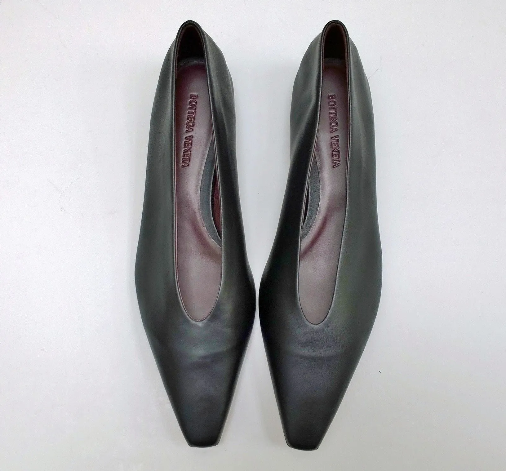 Bottega Veneta Almond Black Leather Flats Shoes