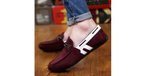 Burgundy White Suede Mens Casual Loafers Flats Shoes