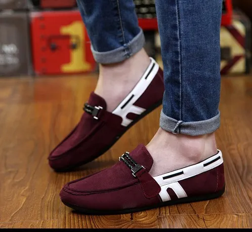 Burgundy White Suede Mens Casual Loafers Flats Shoes