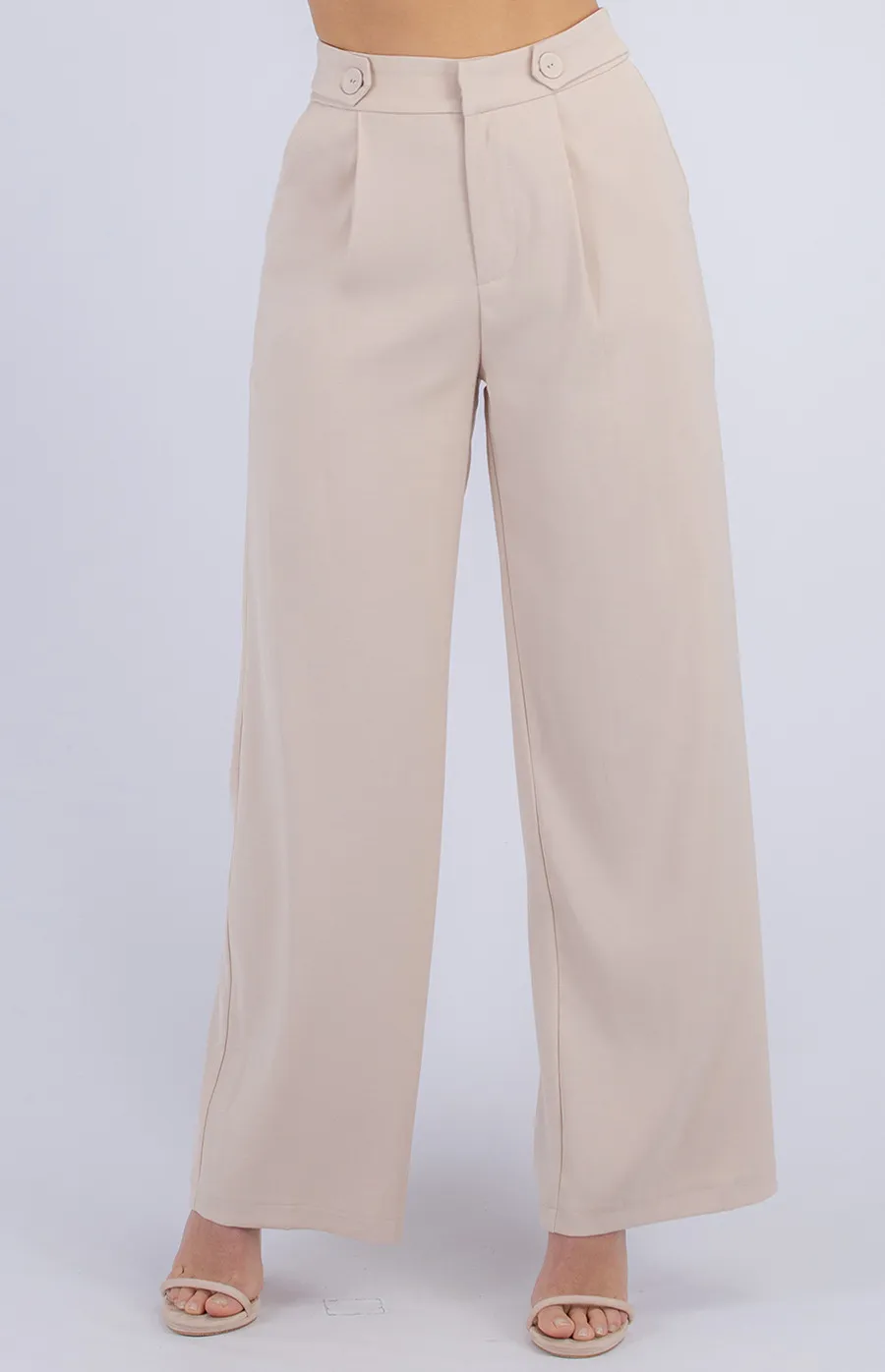 Button Detail Wide Leg Pants (APA837A)