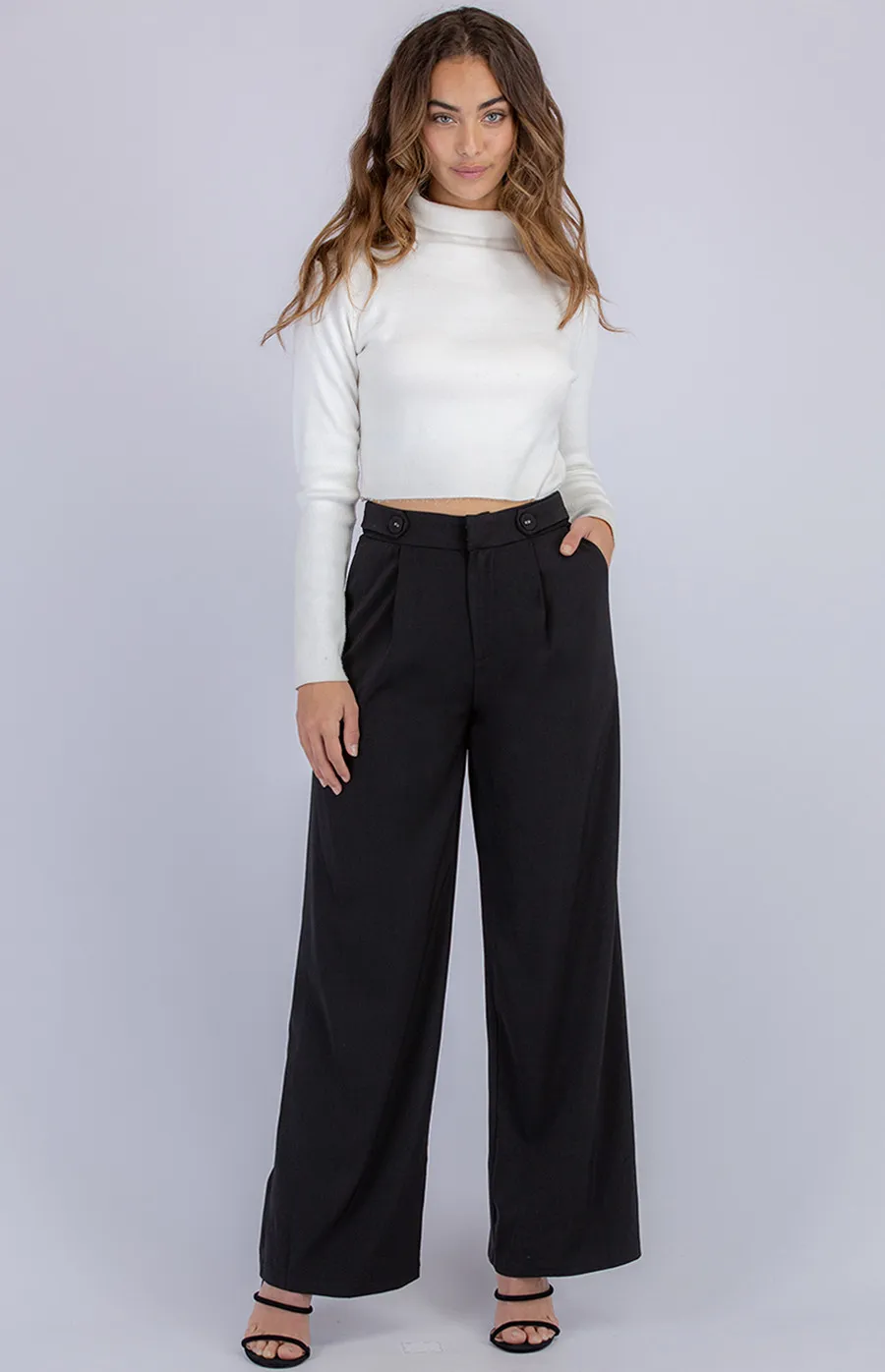 Button Detail Wide Leg Pants (APA837A)