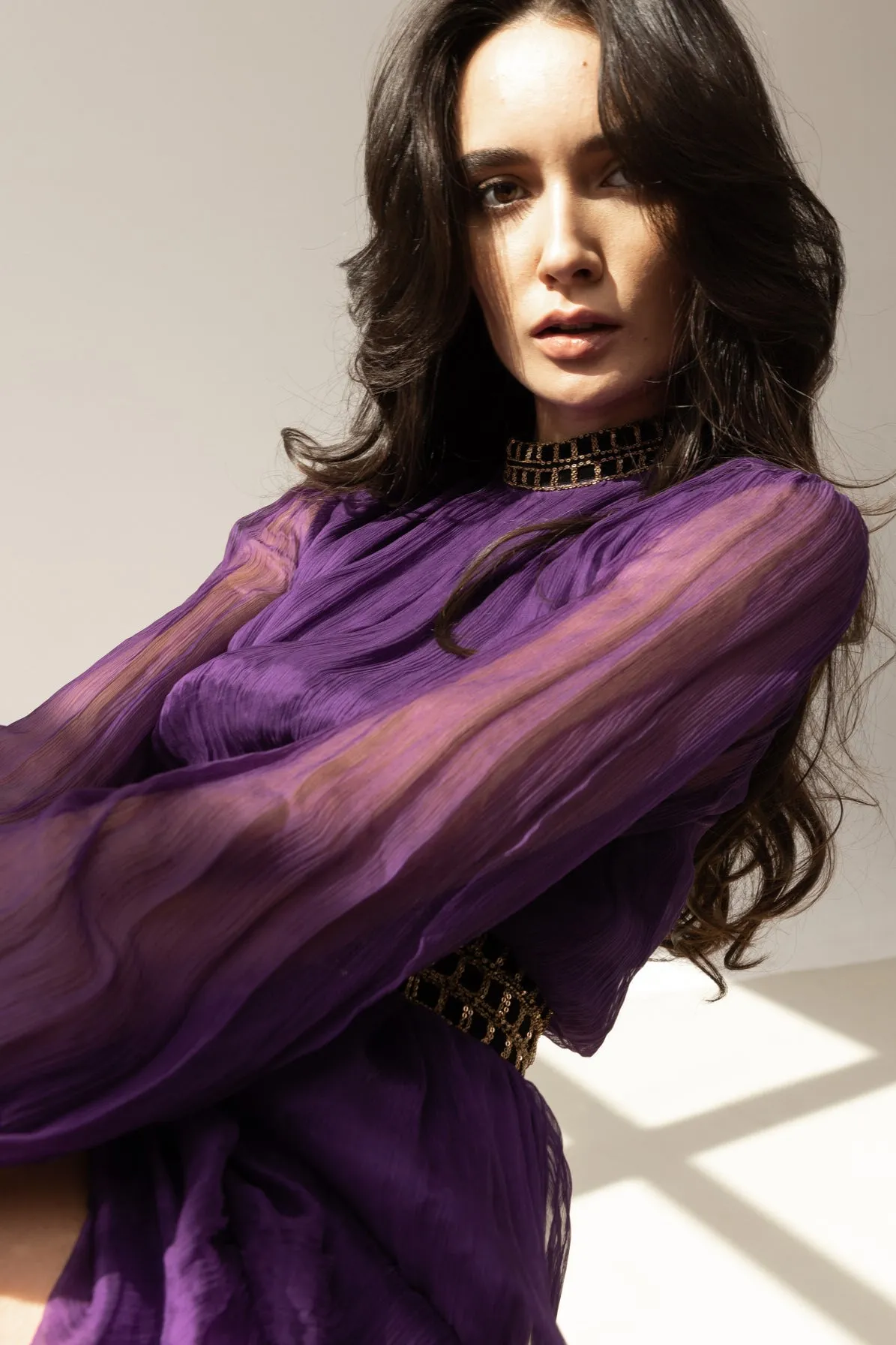 Cadbury’s Purple silk chiffon Dress In Store