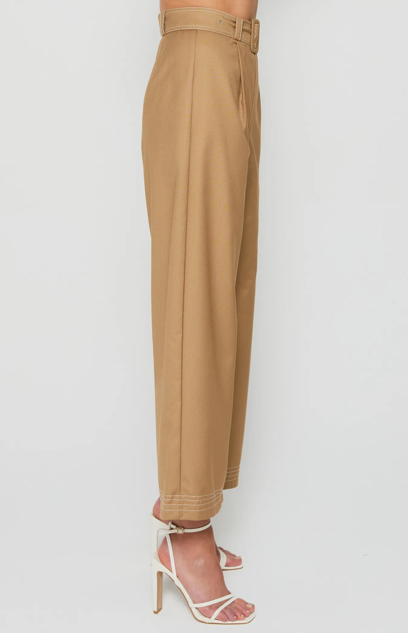 Contrast Stitching Wide Leg Pants with Belt Buckle (WPA256A)